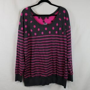 Torrid 3 Grey & Pink Polka Dot & Stripe Sweater